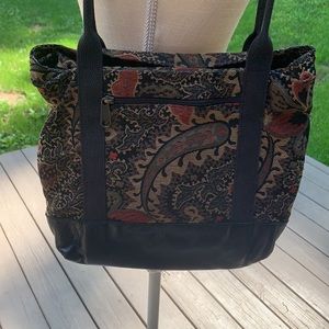 Made in Maine Tapestry and leather Shoulder Bag, Pocketbook, handbag black, gold